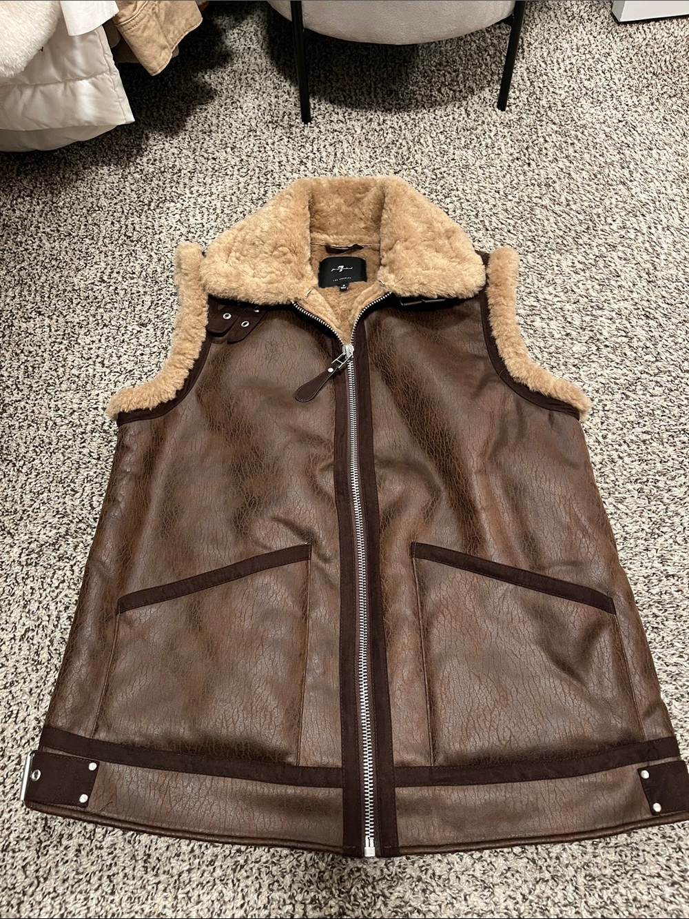 7 For All Mankind Tan Faux Shearling Vest